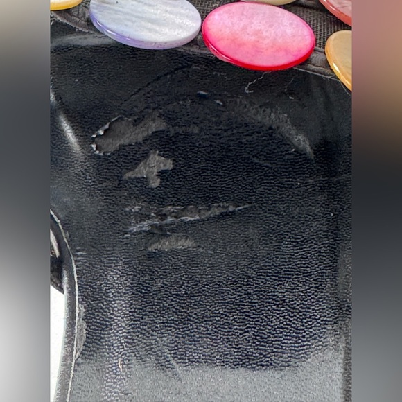 Vintage 90s Y2K VANELI Sequin Shell Slip On Wedge Sandals Shoes Size 7.5 *FLAWS - Picture 7 of 10